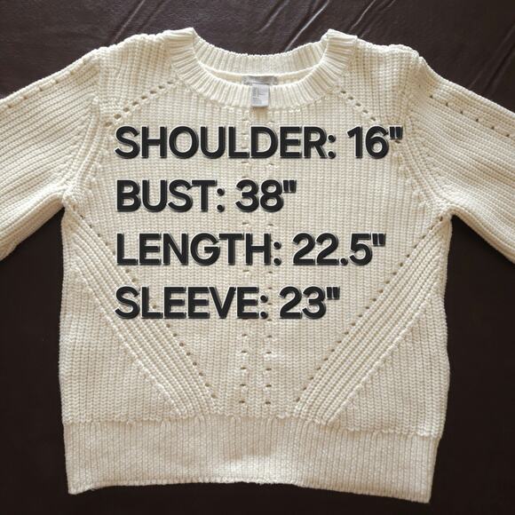 H&M Sweater Large Ivory Knitted Ribbed Chunky Cotton Preppy Cozy Beach - Picture 3 of 8